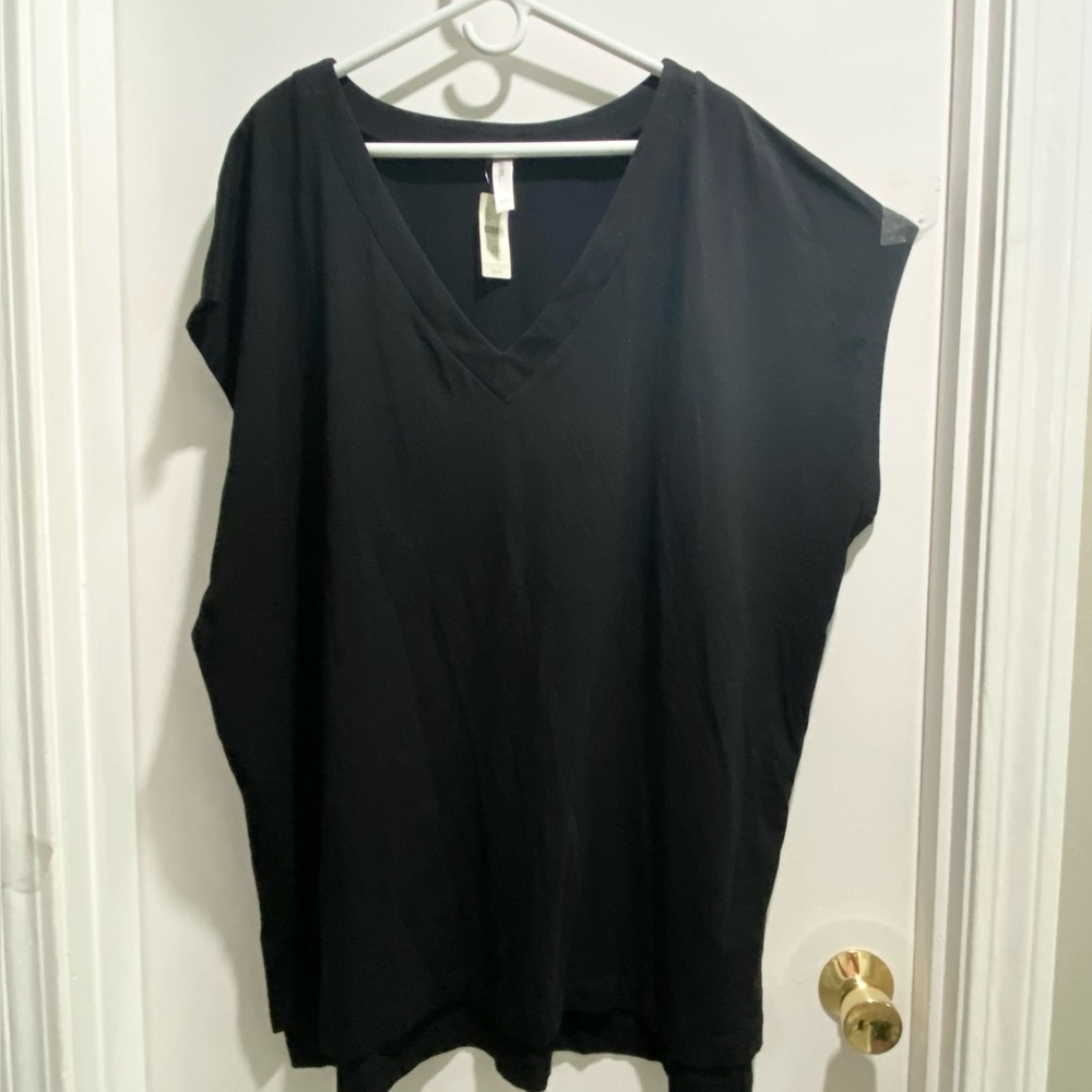 New Cacique Swim Black Cotton Modal Hi - Low V - Neck Cover Up Tunic Top 22/24